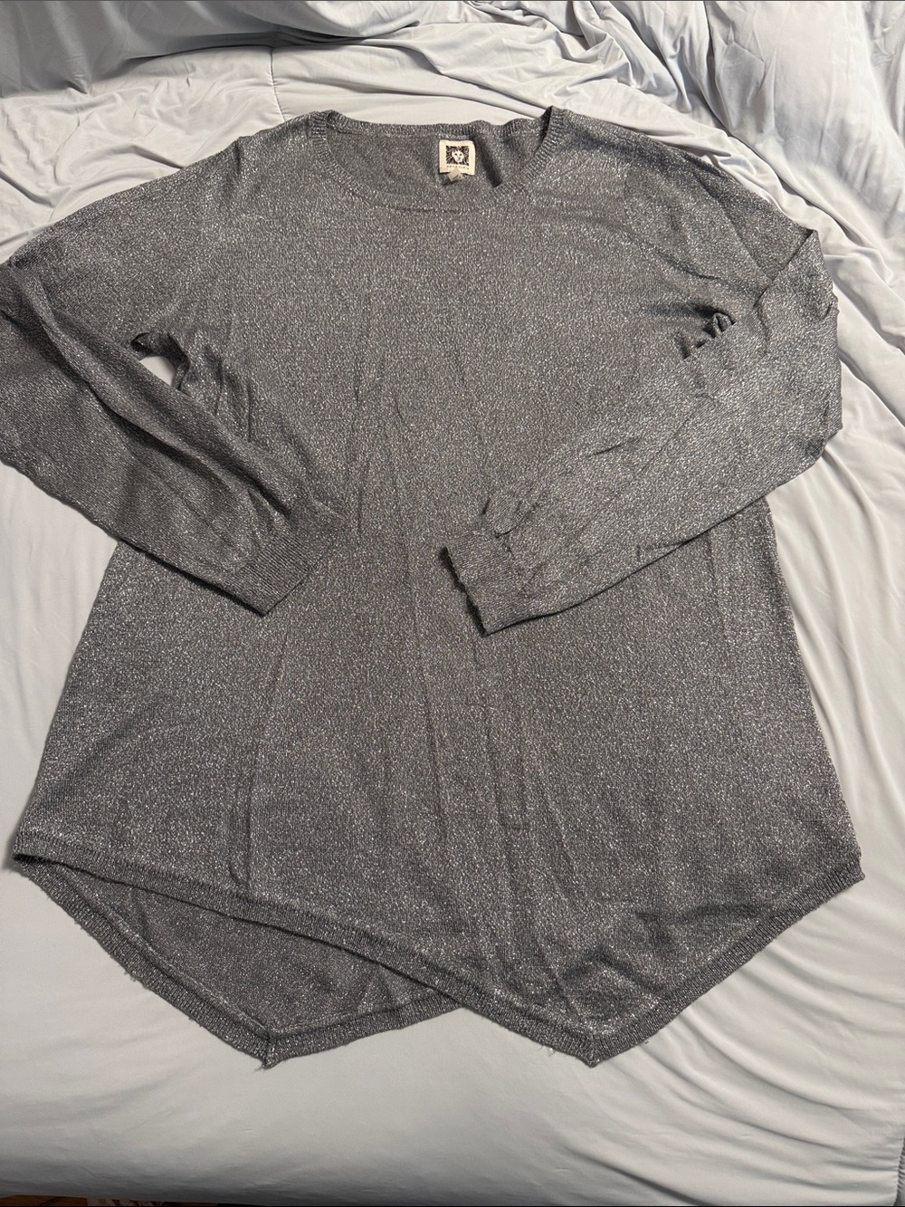 Anne Klein Silver Metallic Long Sleeve Tunic Top